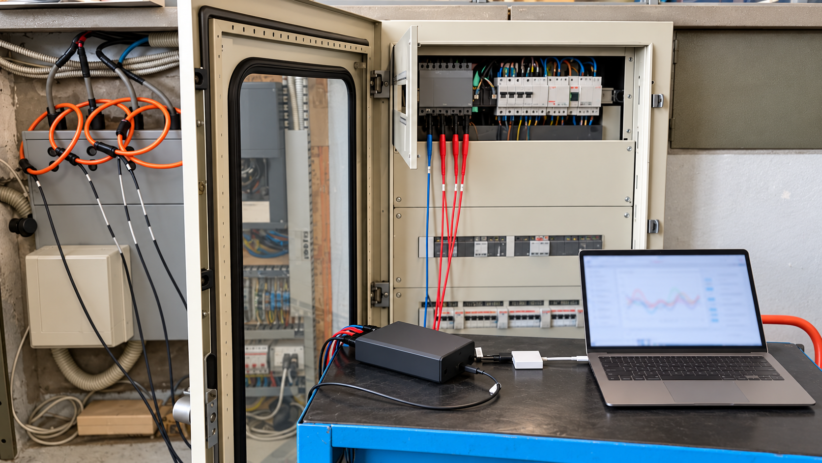 Misure elettriche in campo, con quadro e sistema di acquisizione anonimizzati